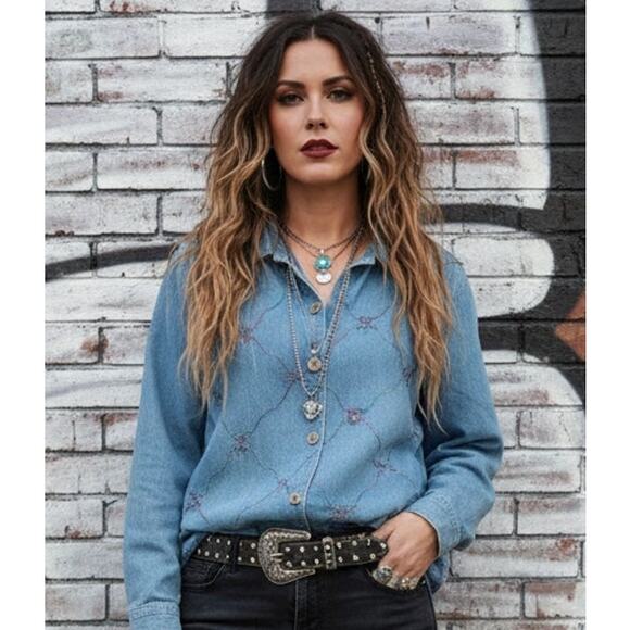Vintage Embroidered Denim Shirt by Koret City Blues® - Picture 1 of 6